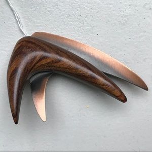 MCM Wood and Copper Brooch, Vintage